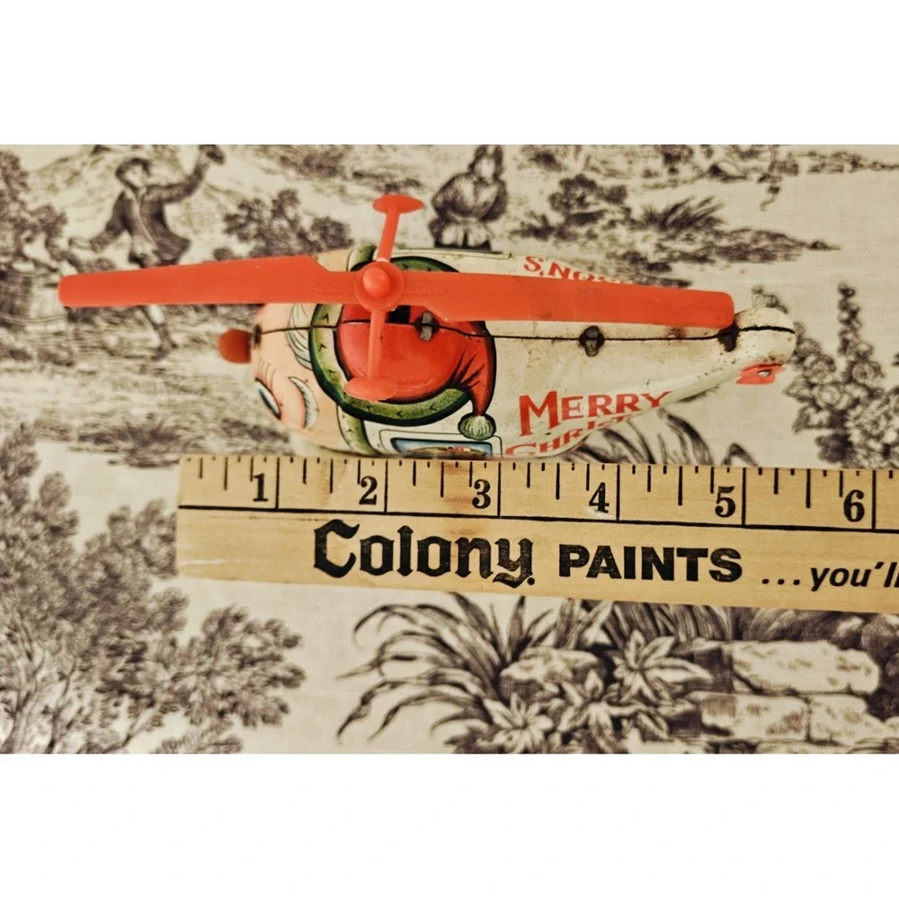 Vintage Yuletide Wind Up Santa Reindeer Christmas Copter Tin Toy Japan